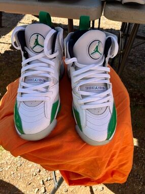 Jordan Kids' White & Green Basketball Sneakers